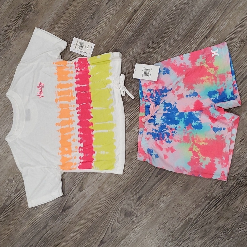 Hurley Tie Dye Shorts & Short T-Shirt Matching Set Size Medium 10/12